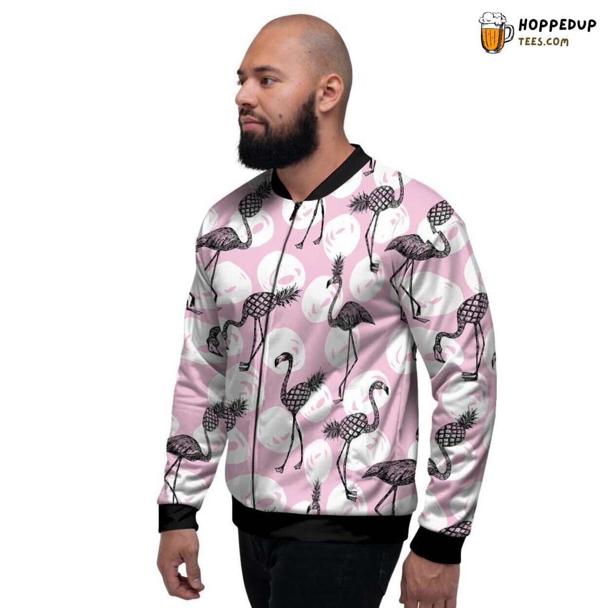 Flamingo Meets Pineapple Tropical Display Men’s Bomber Jacket Beach Vibes Showcased