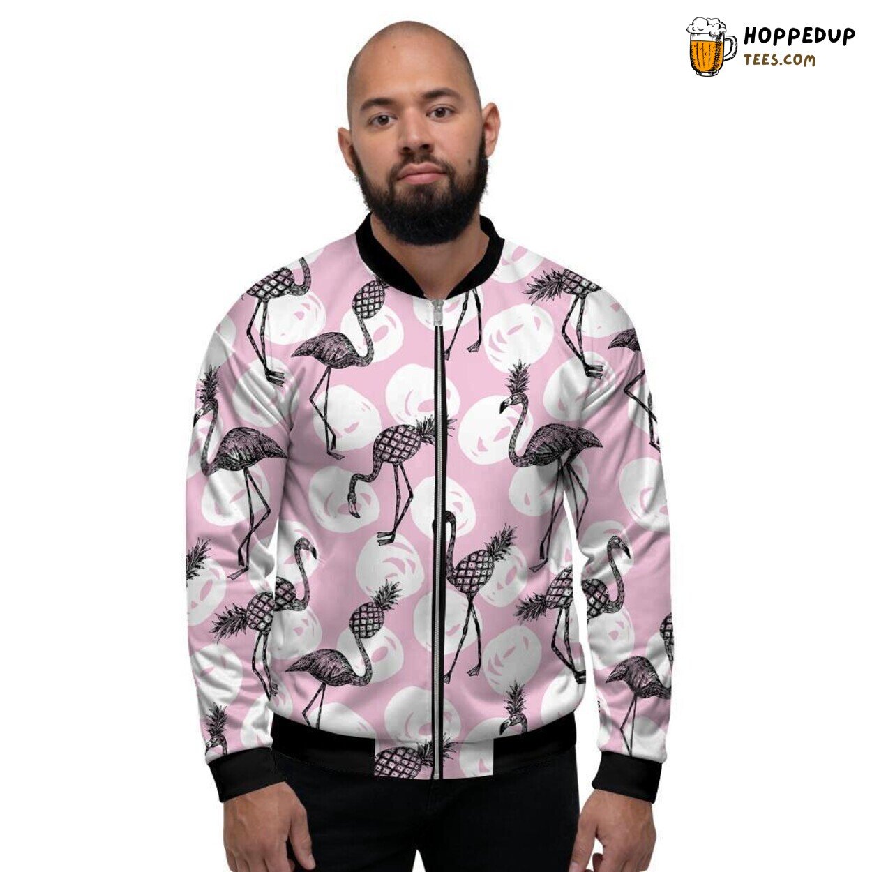 Flamingo Meets Pineapple Tropical Display Men’s Bomber Jacket Beach Vibes Showcased