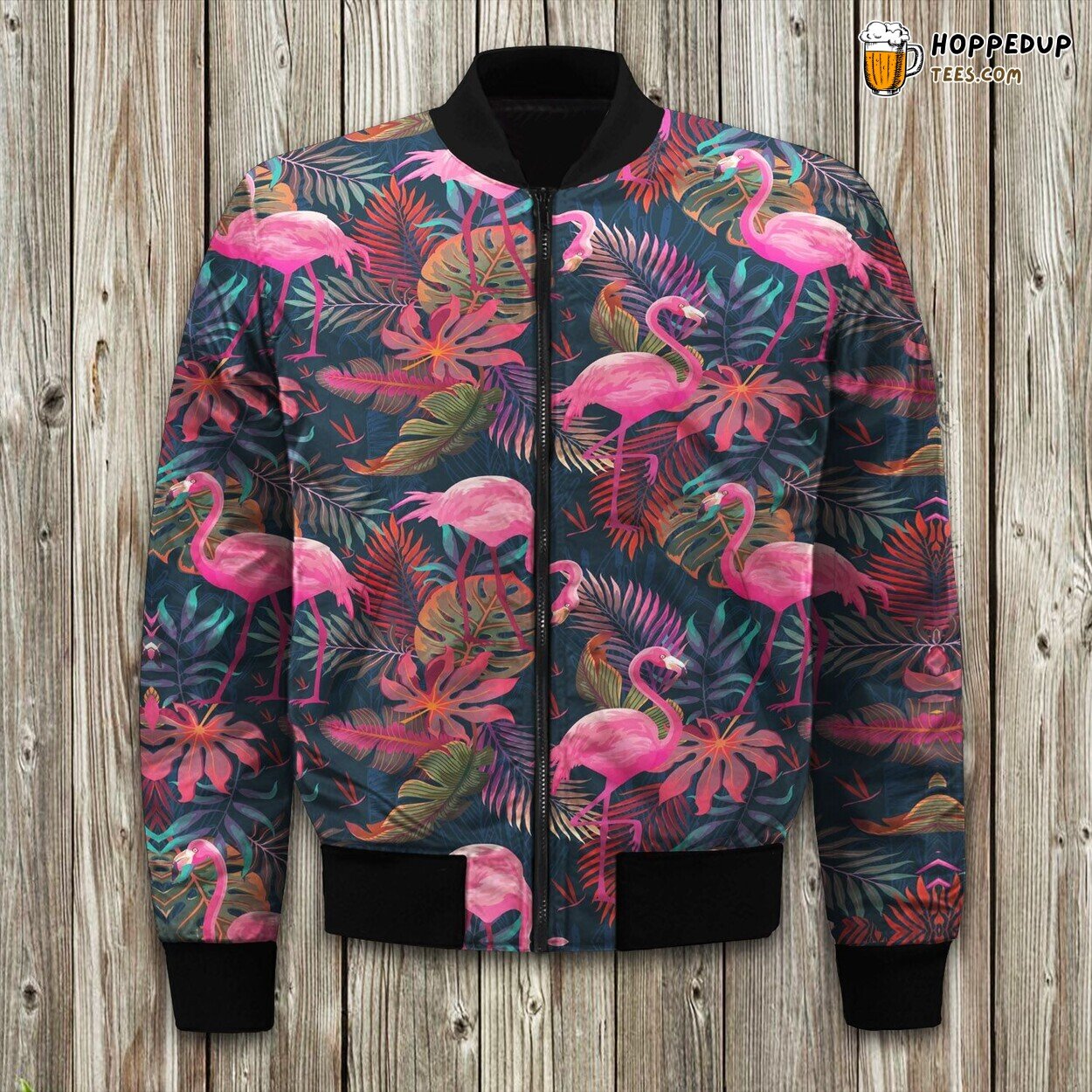 Flamingo Stripe Hawaiian Tropical Bomber Jacket