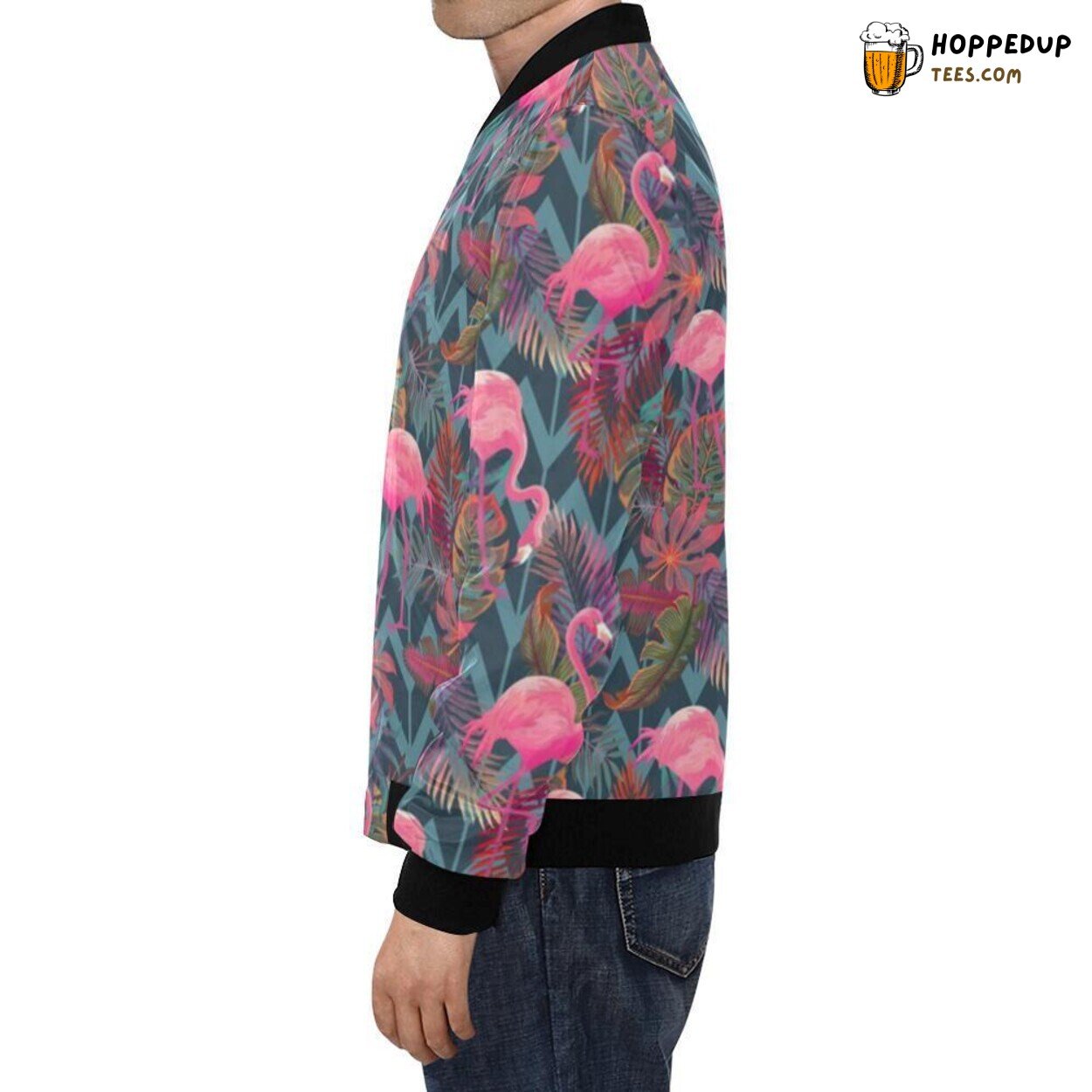 Flamingo Stripe Pattern Hawaiian Tropical Men’s Bomber Jacket Print