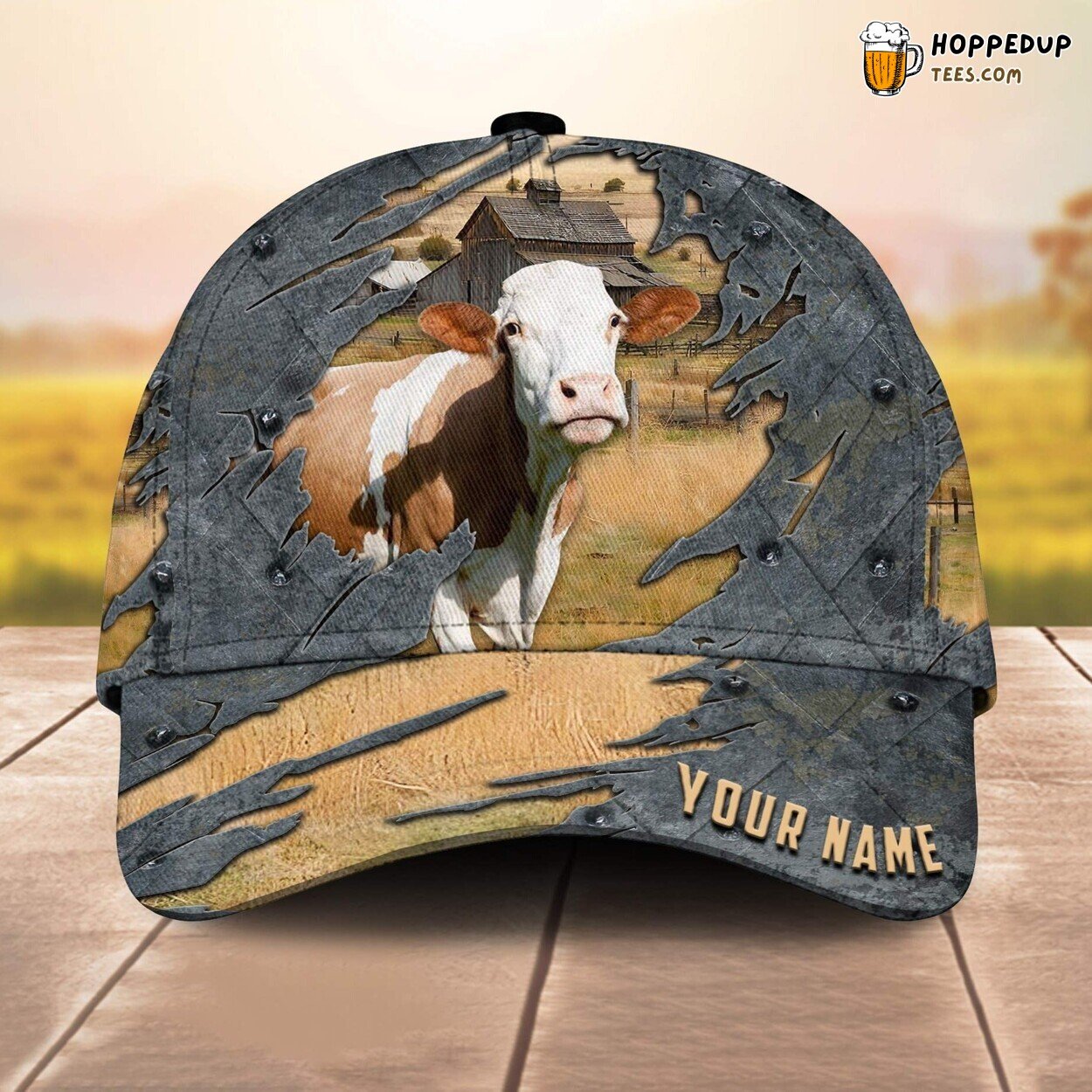 Fleckvieh Name Customized 3D Cap Printed Baseball Lovers Leather Pattern