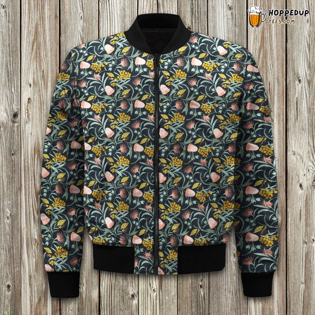 Flora Australis Dark Floral Botanical Winter Bomber Jacket Stylish Design
