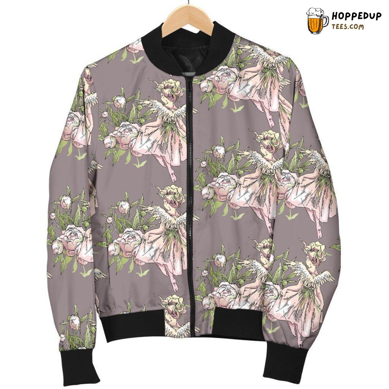 Floral Angel Print Pattern Men’s Bomber Jacket Fashionable Style
