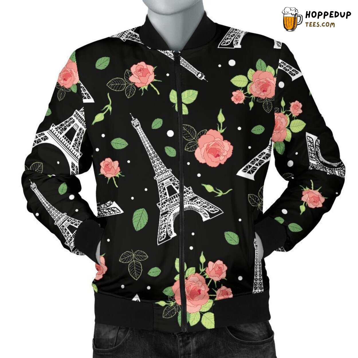 Floral Beauty Around Eiffel Tower Men’s Bomber Jacket Unique Pattern Design