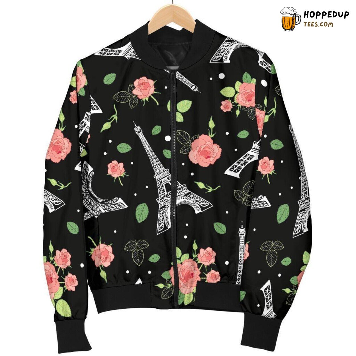 Floral Beauty Around Eiffel Tower Men’s Bomber Jacket Unique Pattern Design