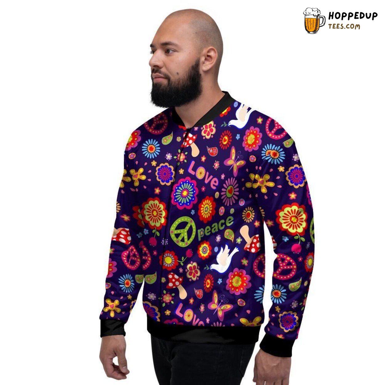 Floral Beauty in Hippie Style Men’s Bomber Jacket Vintage Flower Showcase