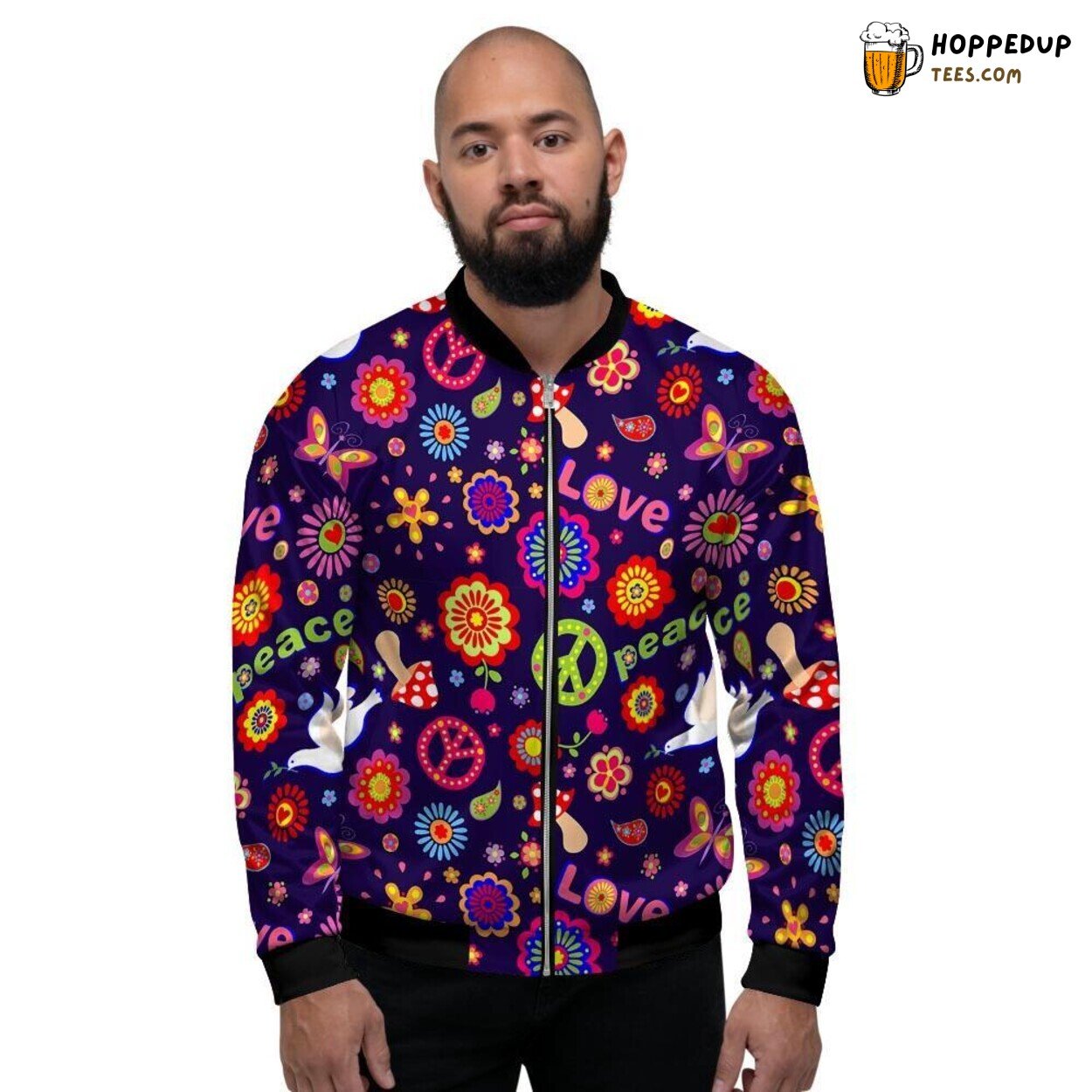 Floral Beauty in Hippie Style Men’s Bomber Jacket Vintage Flower Showcase