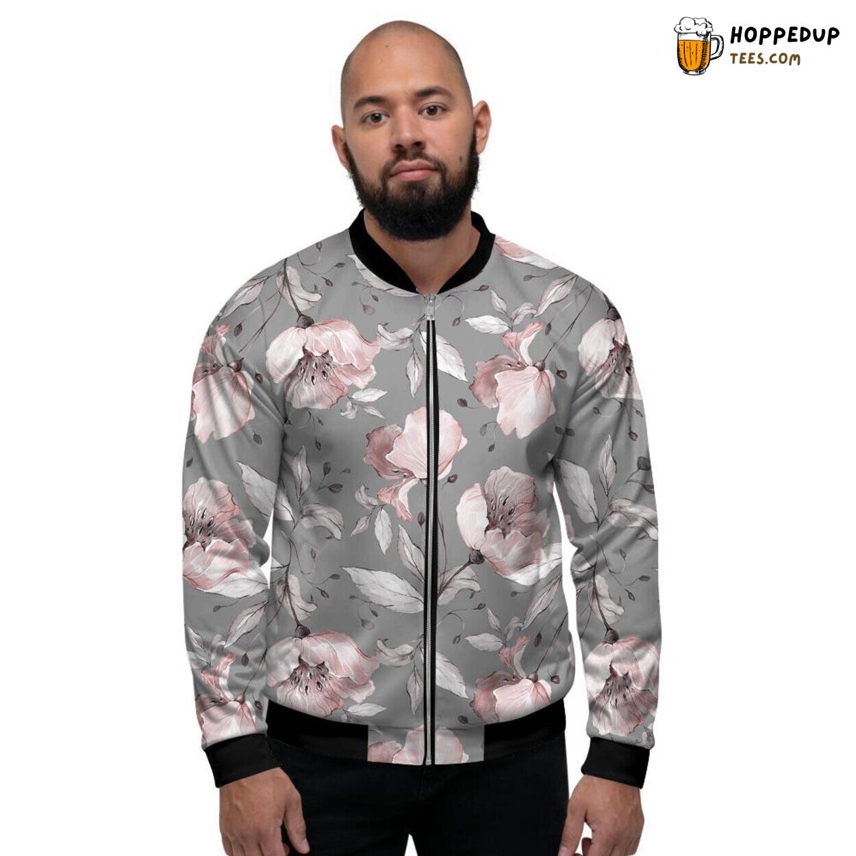 Floral Beauty on Grey Vintage Base Men’s Bomber Jacket Classic Flower Display