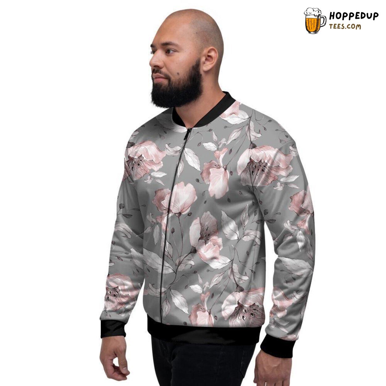 Floral Beauty on Grey Vintage Base Men’s Bomber Jacket Classic Flower Display