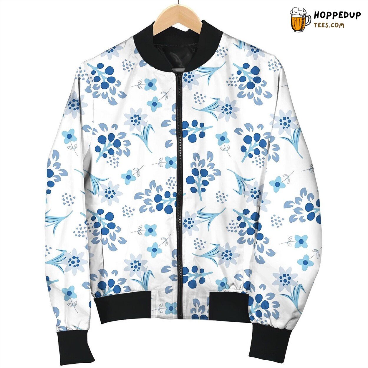 Floral Blue Tile Seamless Pattern Bomber Jacket