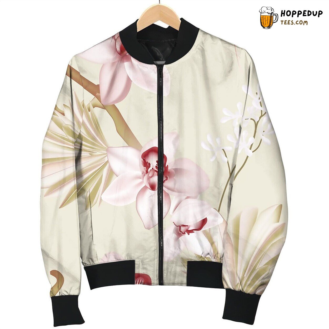 Floral Boho Style Orchid Soft Green Pink Bomber Jacket