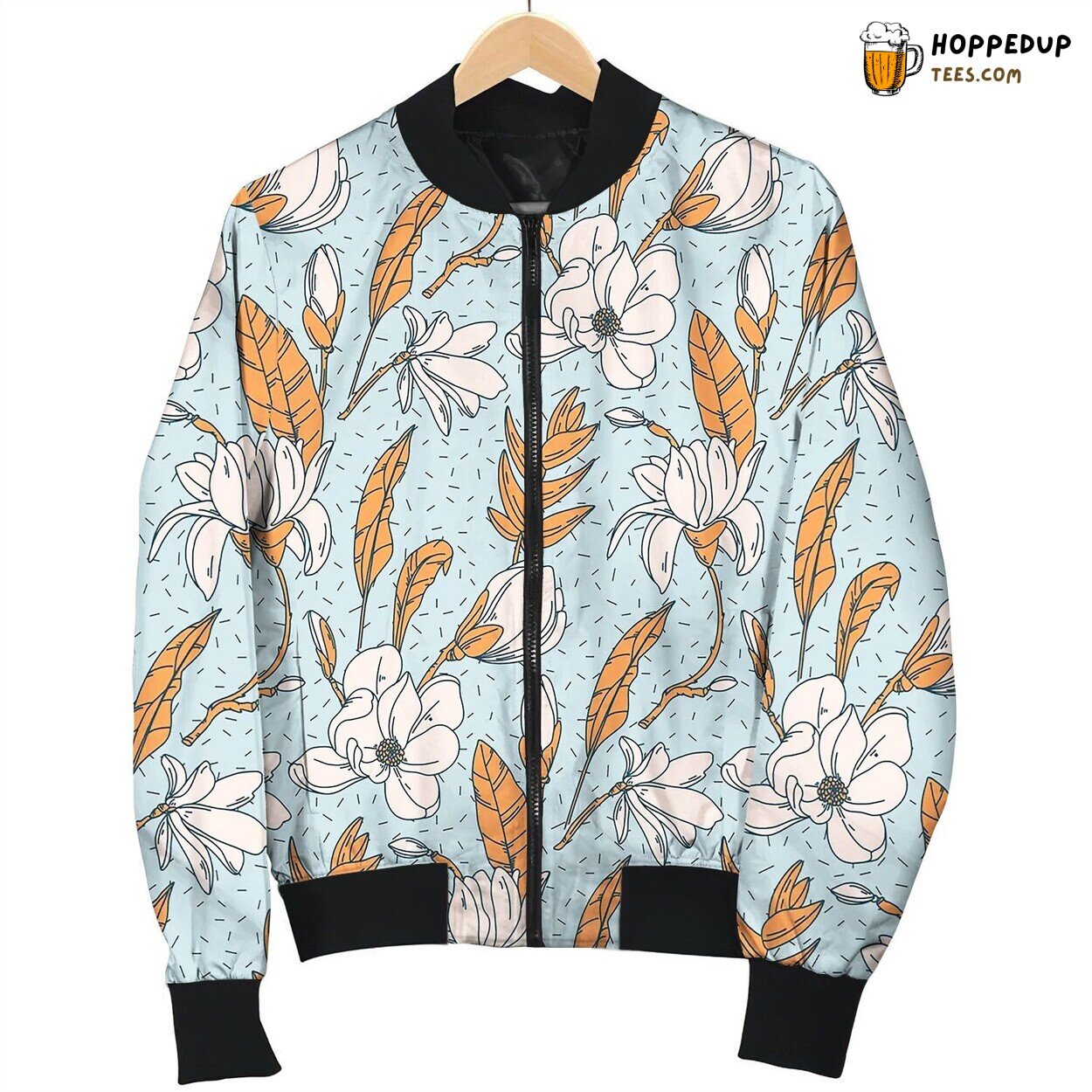 Floral Botanical Print White Rose Modern Seamless Bomber Jacket