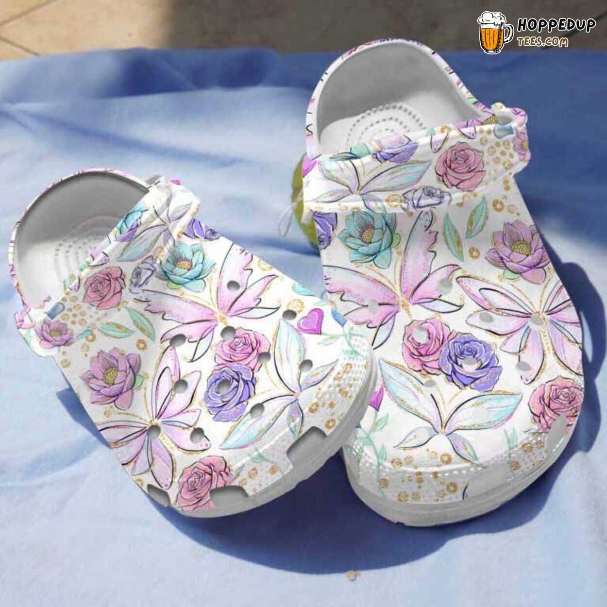 Floral Butterfly Drawing Theme Clogs Shoes Gifts Women Girls Cute Design