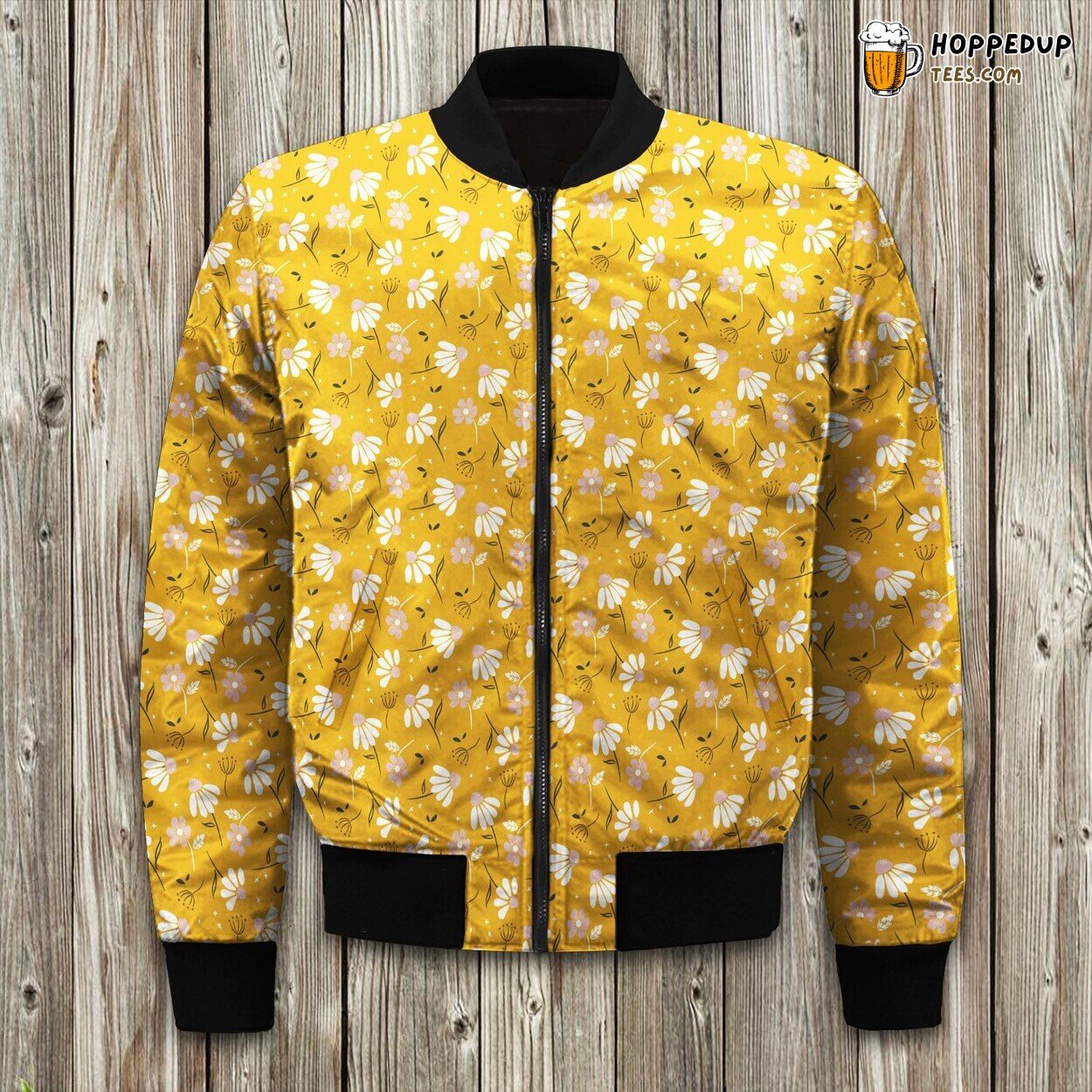 Floral Chamomile Mustard Yellow Bomber Jacket