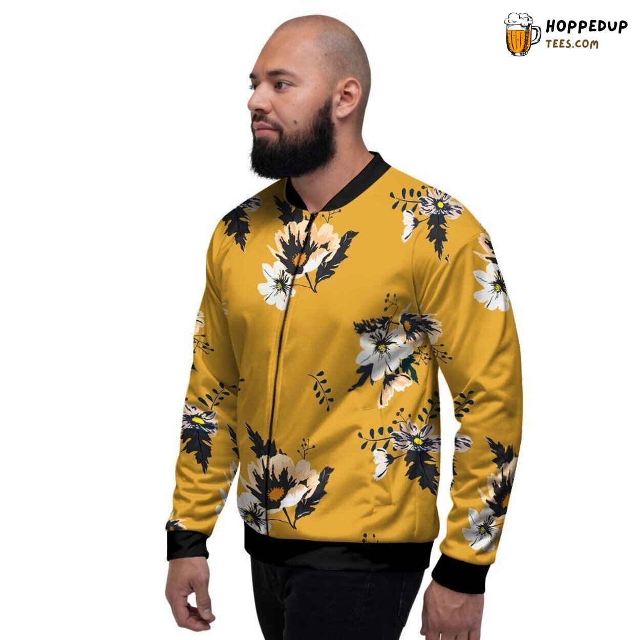Floral Design Yellow Flower Print Men’s Bomber Jacket Nature Inspired Fashion