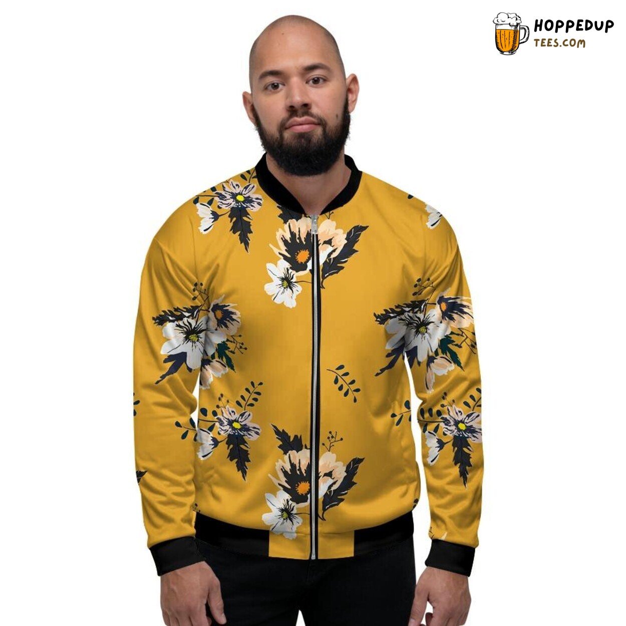 Floral Design Yellow Flower Print Men’s Bomber Jacket Nature Inspired Fashion