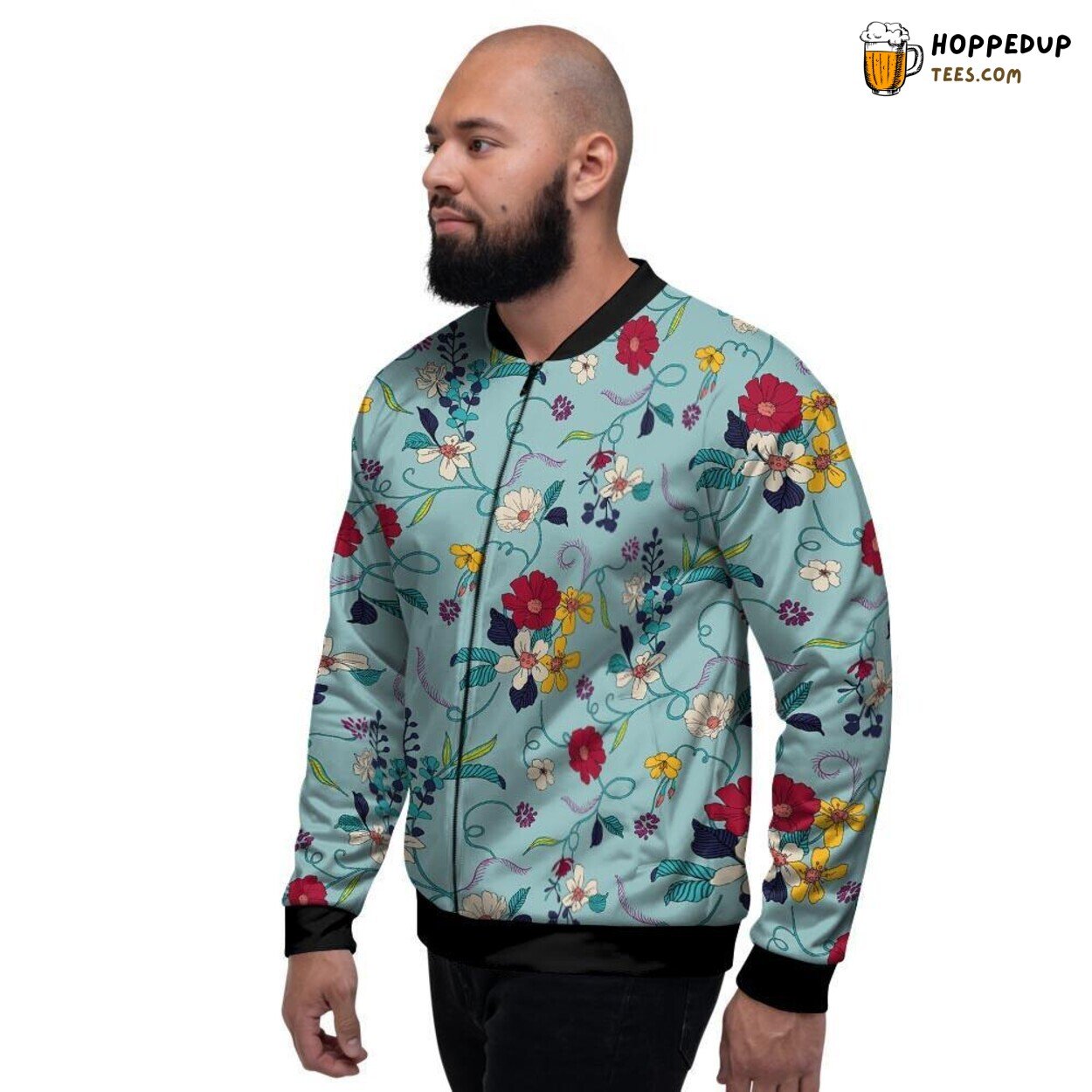 Floral Flower Nature Print Men’s Bomber Jacket Timeless Elegant Design Statement