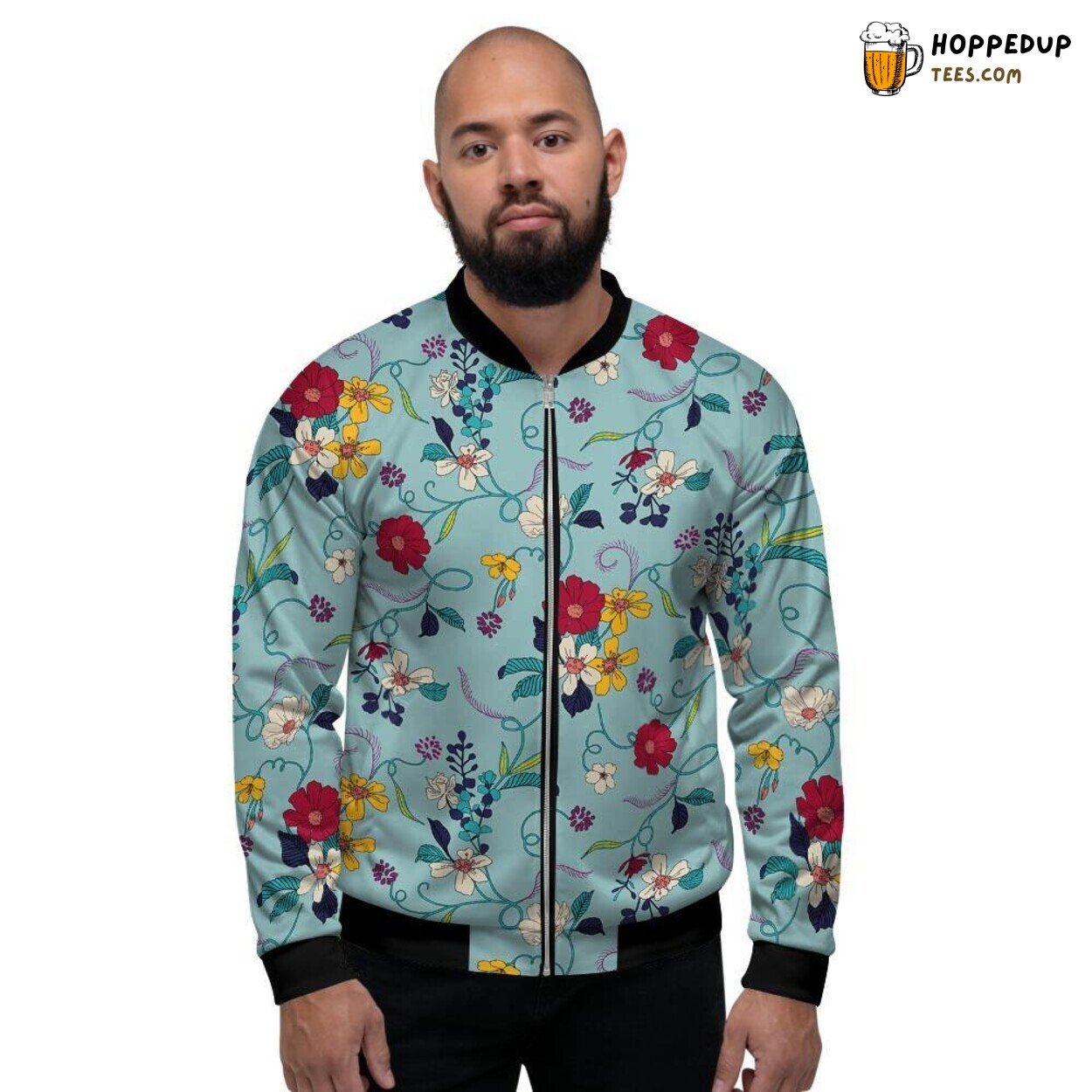 Floral Flower Nature Print Men’s Bomber Jacket Timeless Elegant Design Statement