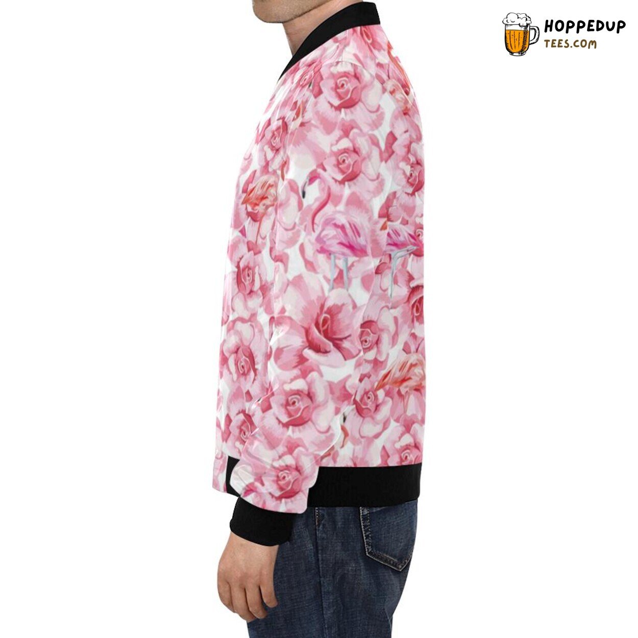 Floral Hawaiian Flamingo Design Men’s Bomber Jacket Tropical Bird Fashion Wear