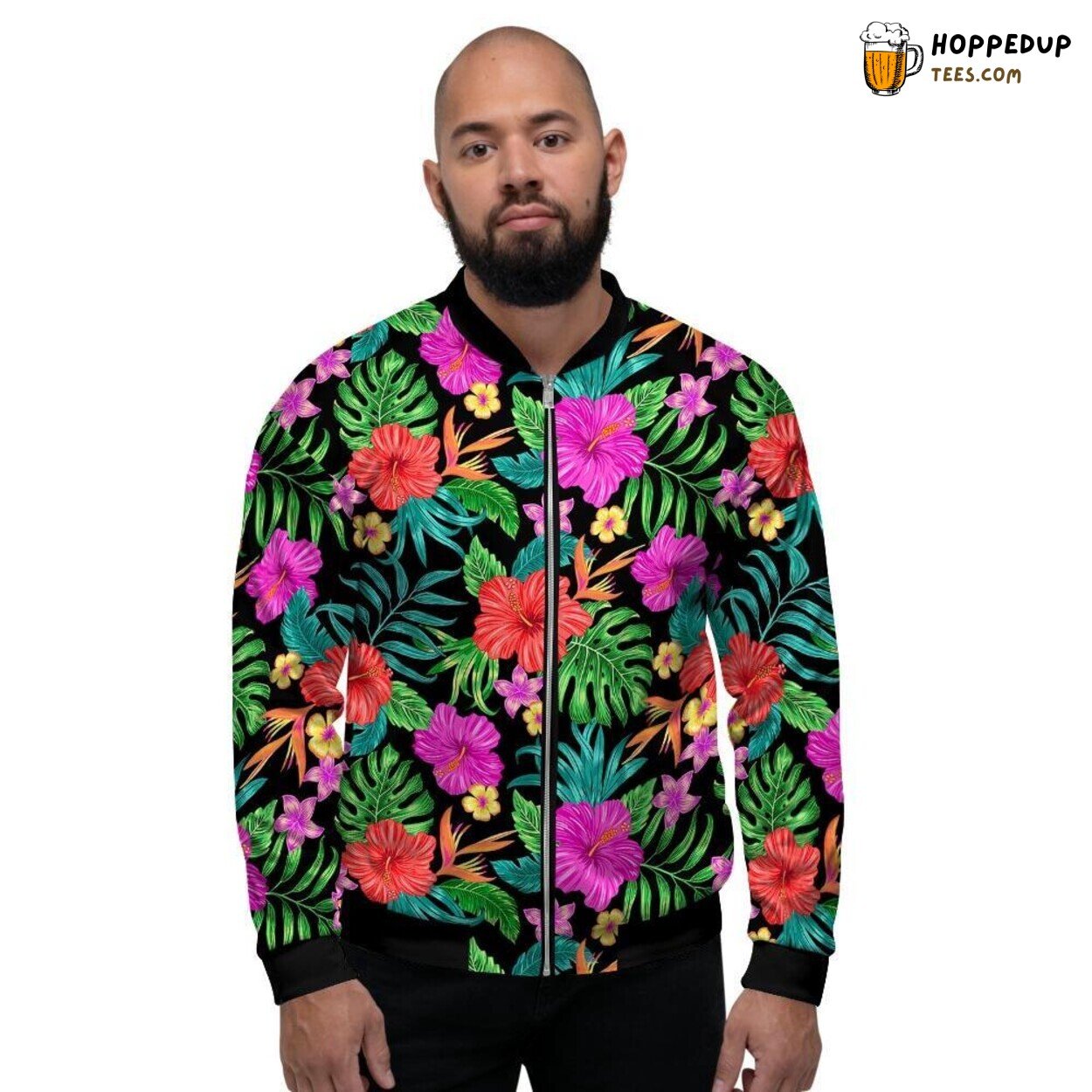 Floral Hibiscus Hawaiian Tropical Men’s Bomber Jacket Island Blooms Design
