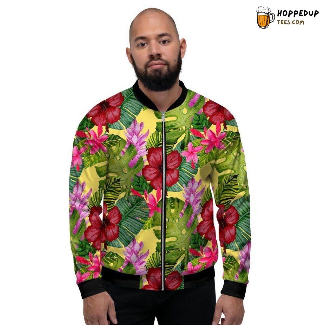 Floral Hibiscus Hawaiian Watercolor Men’s Bomber Jacket Tropical Design Look