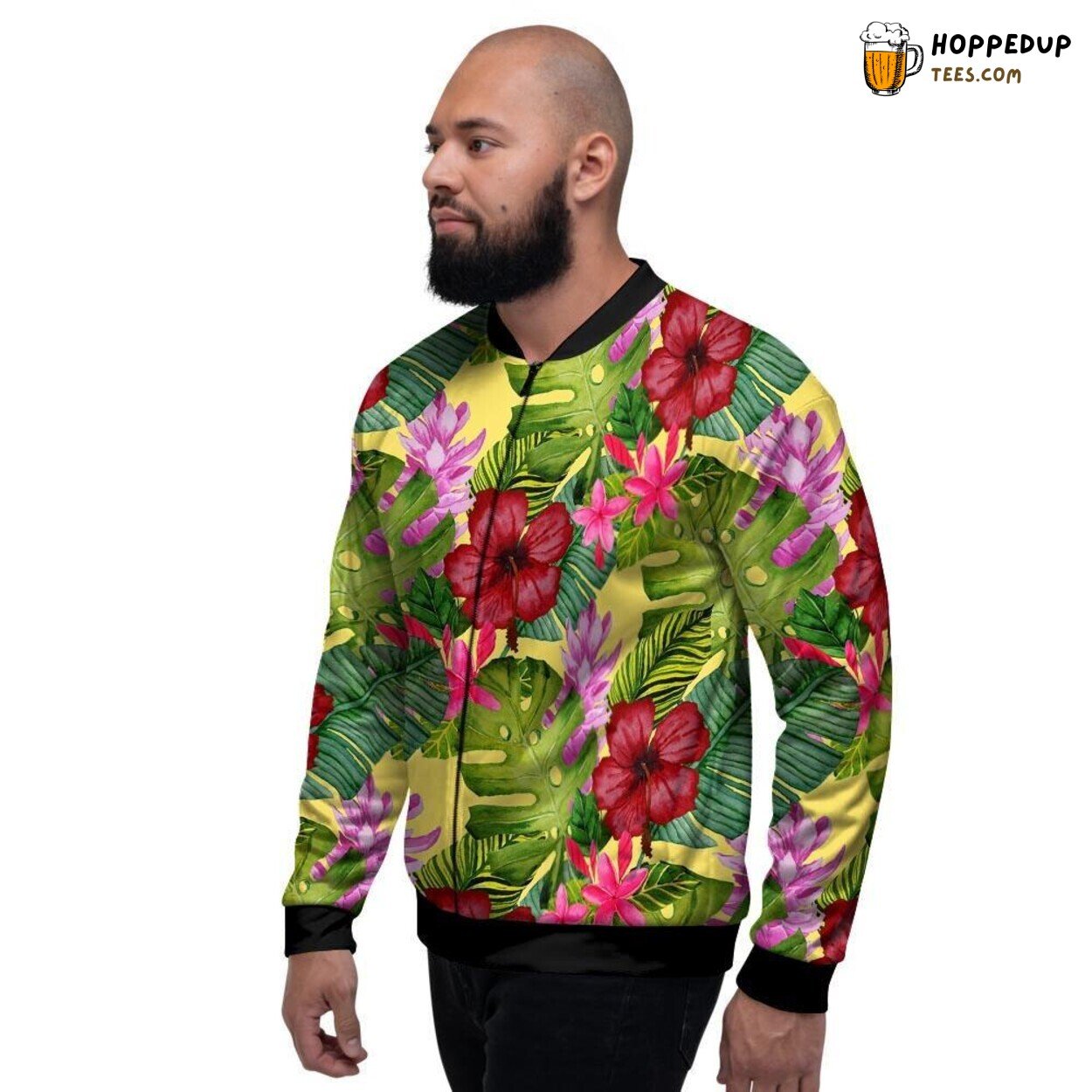 Floral Hibiscus Hawaiian Watercolor Men’s Bomber Jacket Tropical Design Look