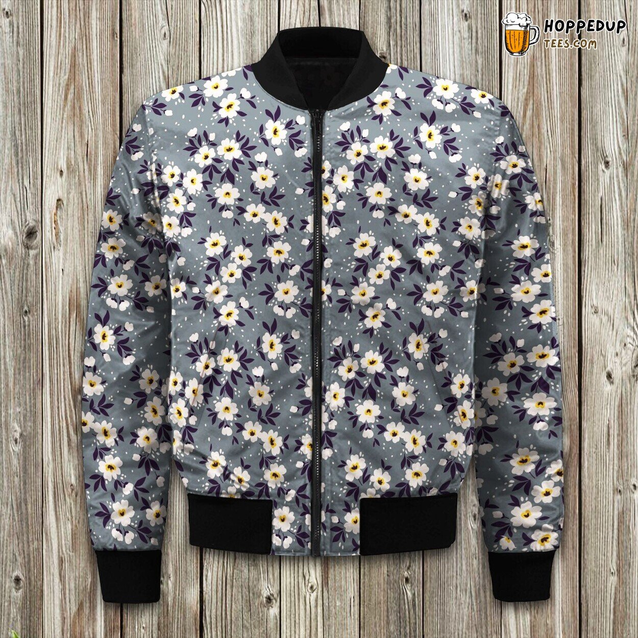 Floral In Grey Background Bomber Jacket