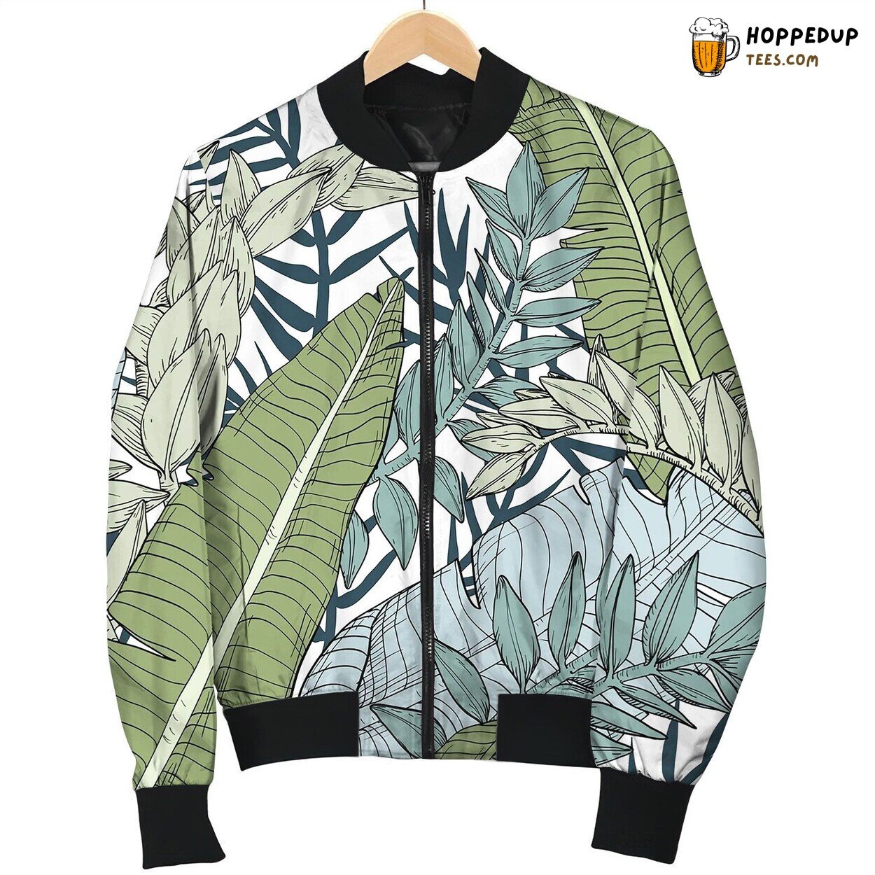 Floral Jungle Seamless Leaves Pattern Bomber Jacket