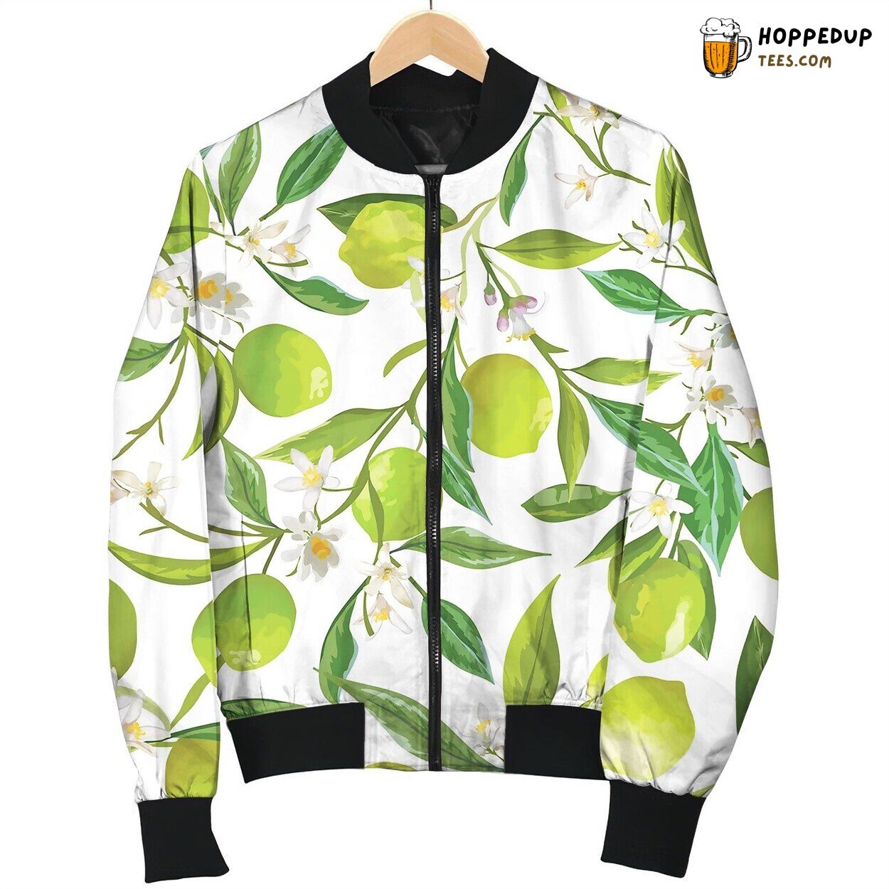 Floral Lime Seamless Pattern Citrus Fruits Bomber Jacket