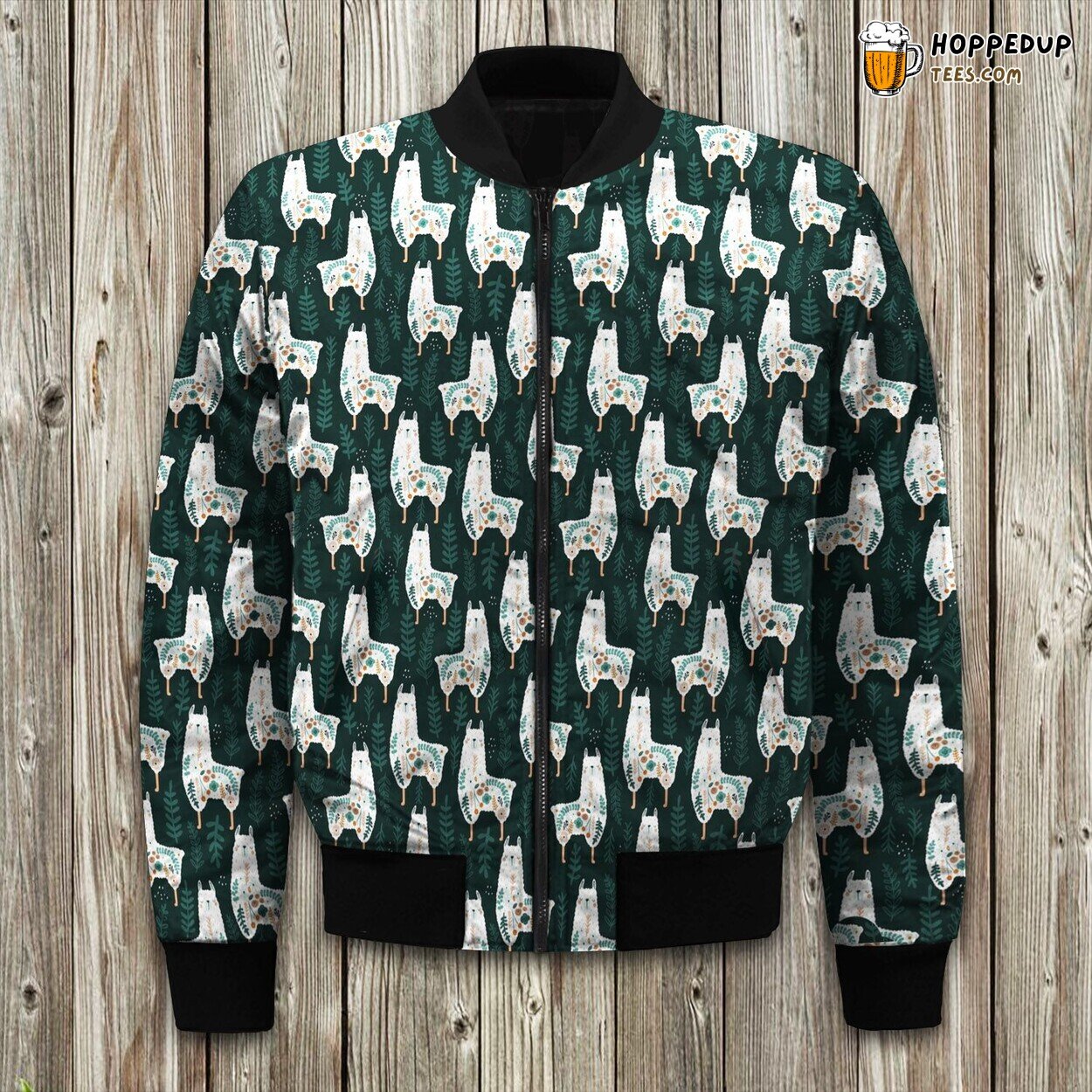 Floral Llama Seamless Drawing Bomber Jacket