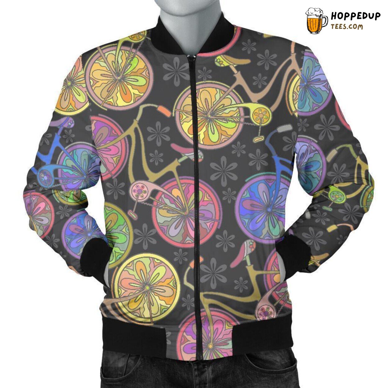 Floral Ode to Bicycle Riding Men’s Bomber Jacket Unique Pattern Essence Art