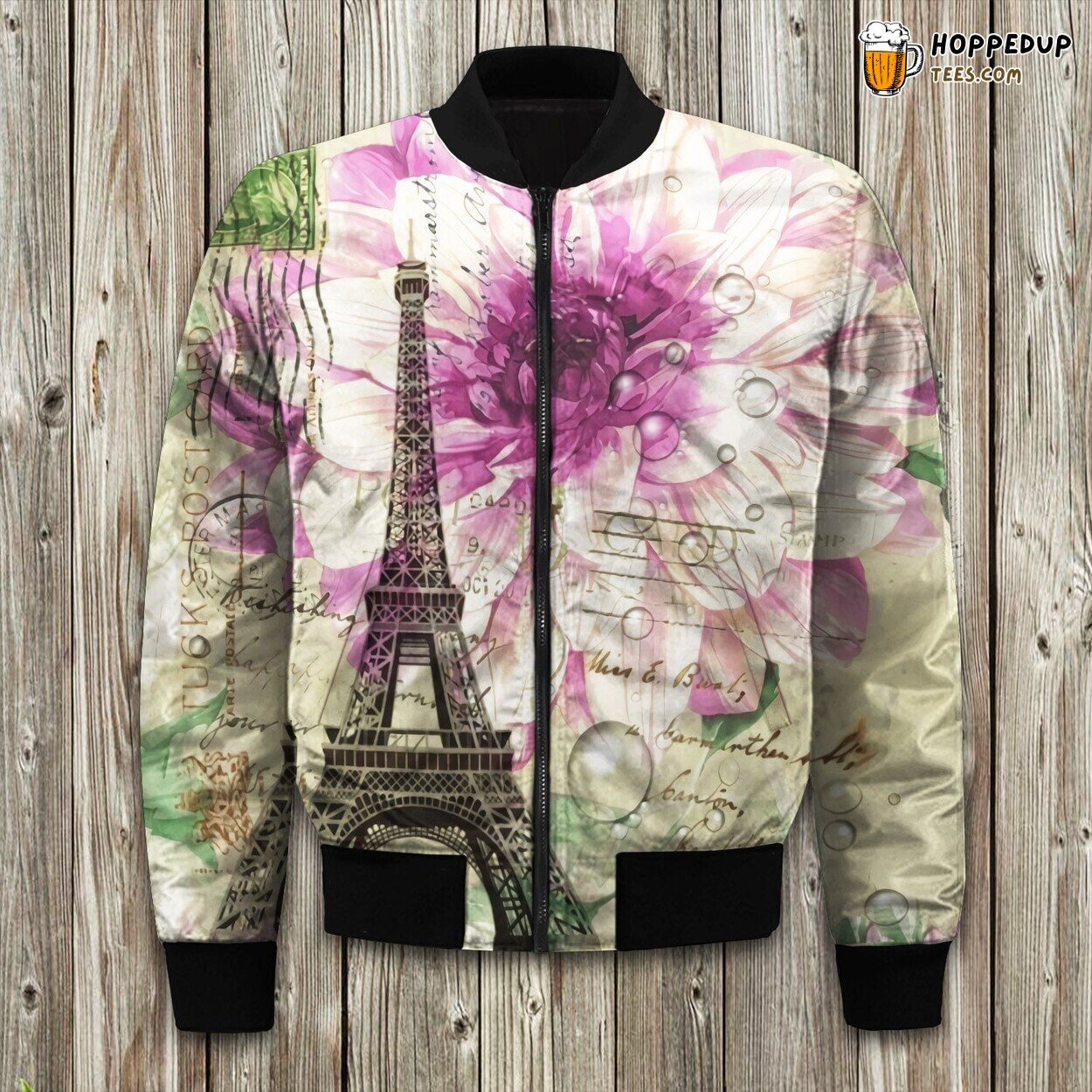 Floral Paris Eiffel Tower Art Bomber Jacket