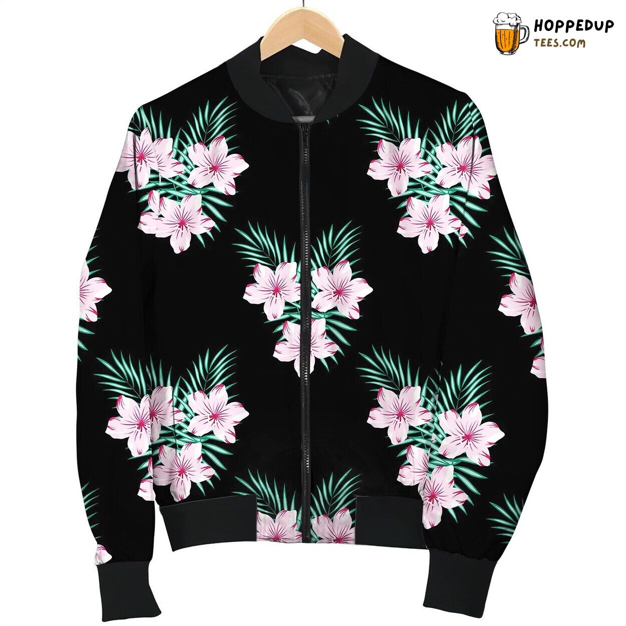 Floral Pattern On Black Bomber Jacket