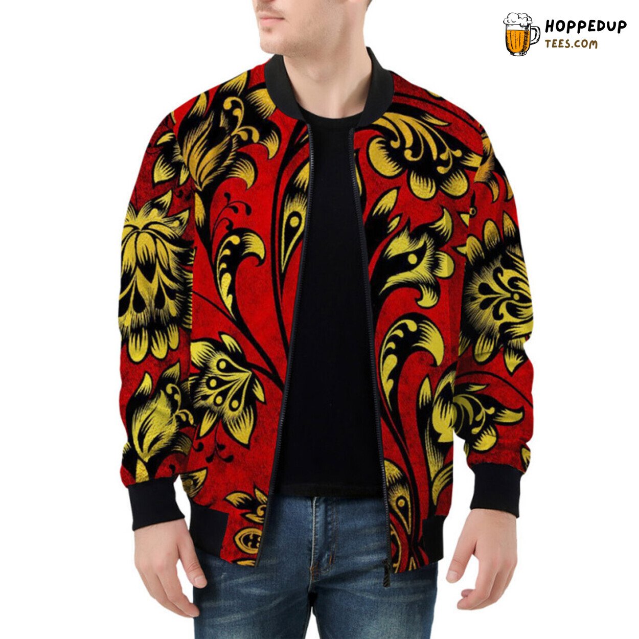 Floral Patterns Inspired by Khokhloma Traditions Bomber Jacket