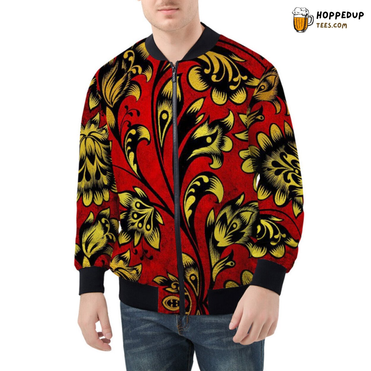 Floral Patterns Inspired by Khokhloma Traditions Bomber Jacket