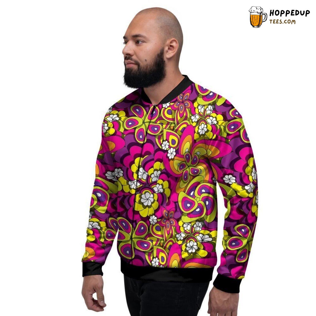 Floral Patterns with Trippy Vibes Men’s Bomber Jacket Psychedelic Nature Display