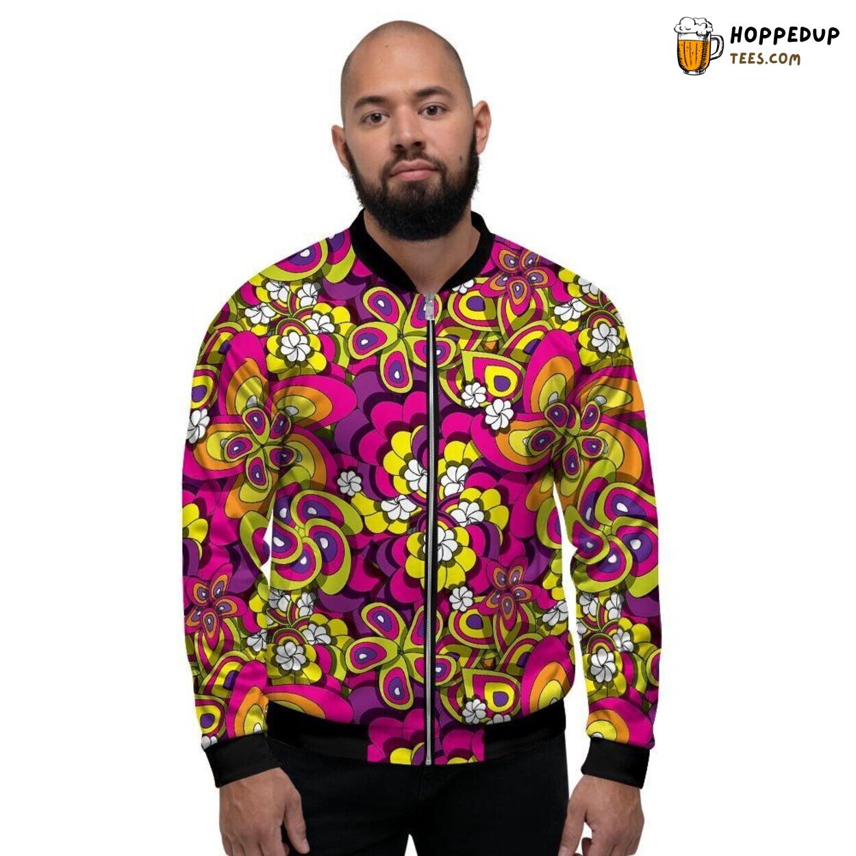 Floral Patterns with Trippy Vibes Men’s Bomber Jacket Psychedelic Nature Display