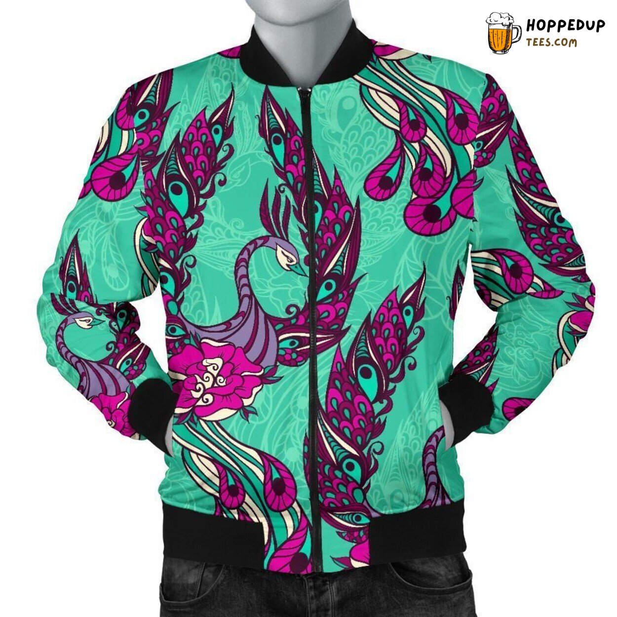 Floral Phoenix Bird Design Tribute Men’s Bomber Jacket Artistic Pattern