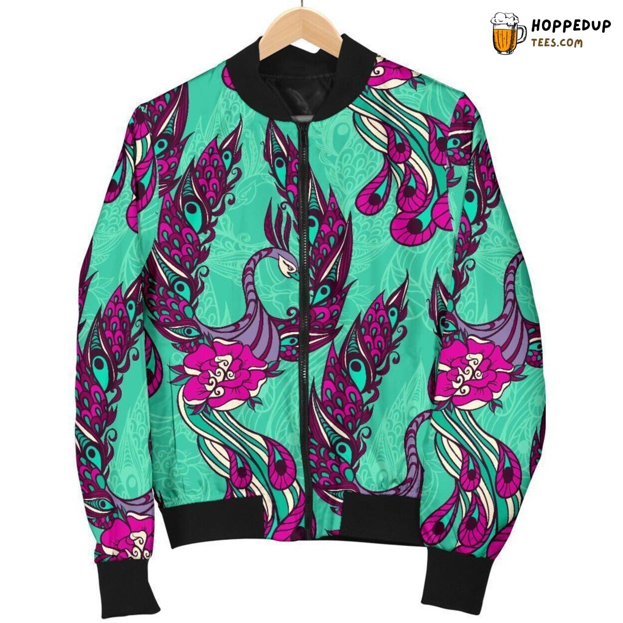 Floral Phoenix Bird Design Tribute Men’s Bomber Jacket Artistic Pattern