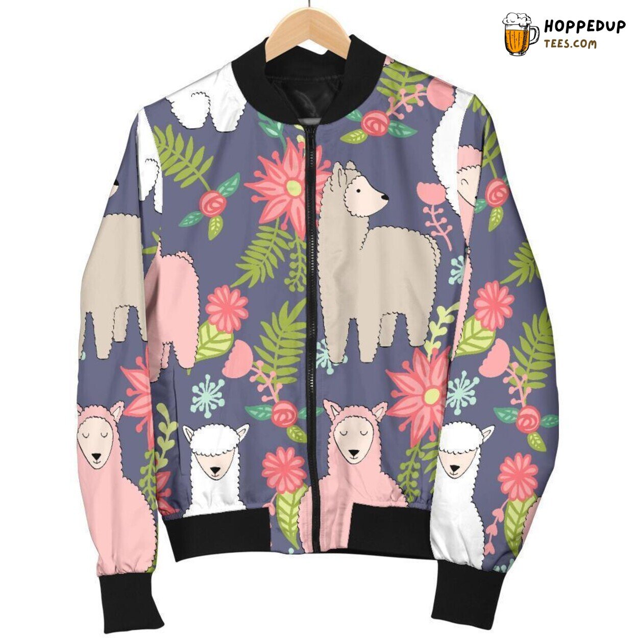 Floral Print Alpaca Pattern Men’s Bomber Jacket Unique Apparel