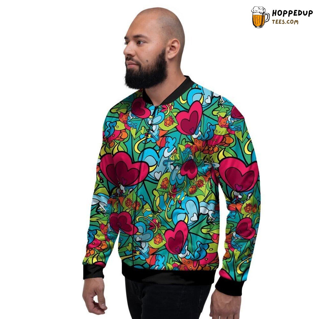 Floral Psychedelic Art Print Men’s Bomber Jacket Vibrant Nature Inspired Design