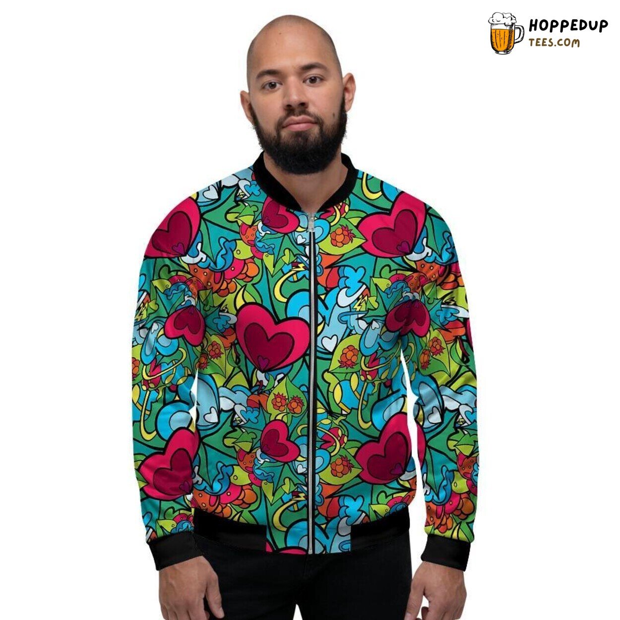 Floral Psychedelic Art Print Men’s Bomber Jacket Vibrant Nature Inspired Design
