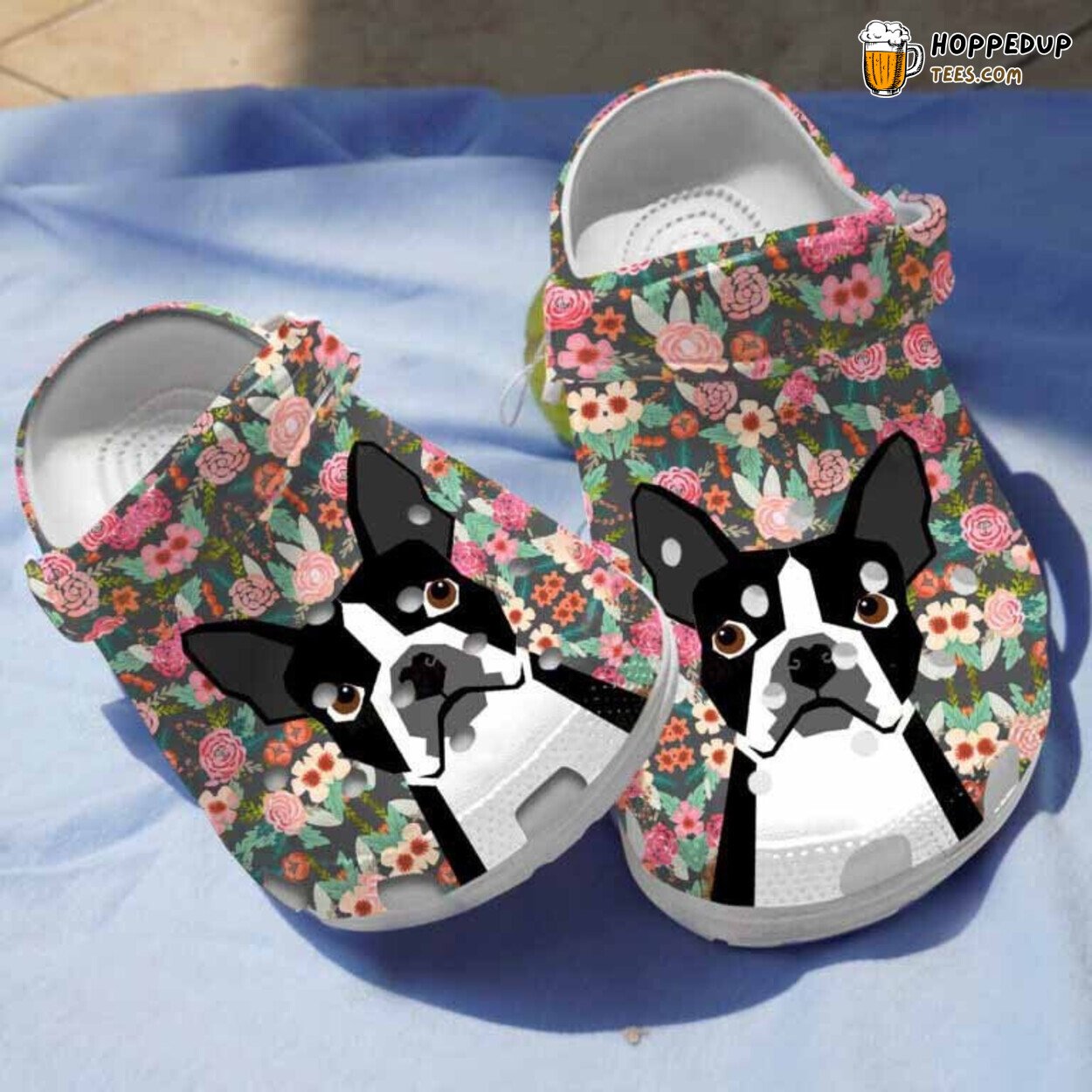Floral Robot Boston Terriers Dog Birthday Girls Comfort Clogs Shoes