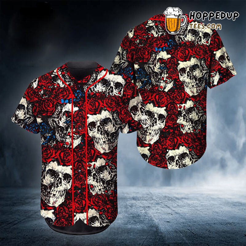 Floral Rose Pattern Skull Art 3D Printed Baseball Jersey Elegance