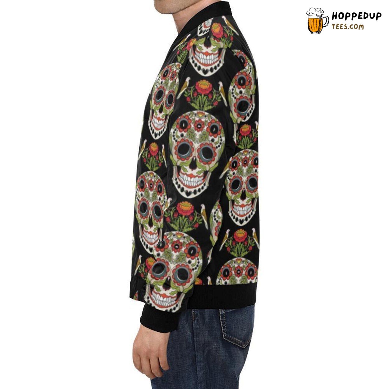 Floral Rose Skeleton Sugar Skull Girly Pattern Men’s Bomber Jacket Print