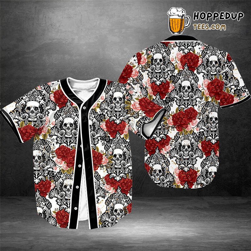 Floral Royal Skulls Elegance 3D Printed Baseball Jersey Noble Design