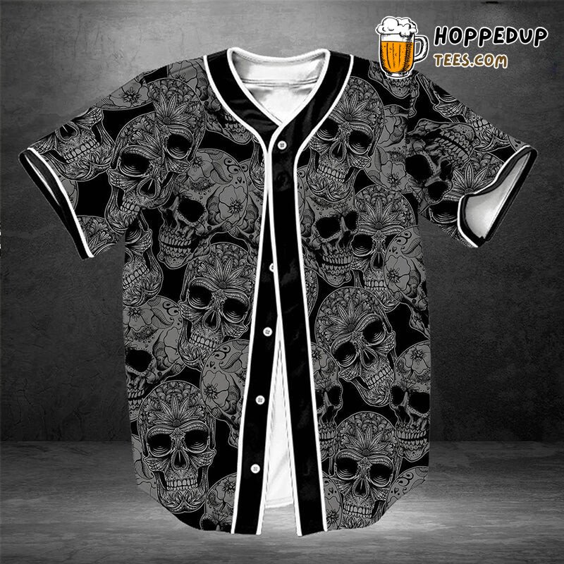 Floral Scary Skulls Baseball Tee Jersey Shirts