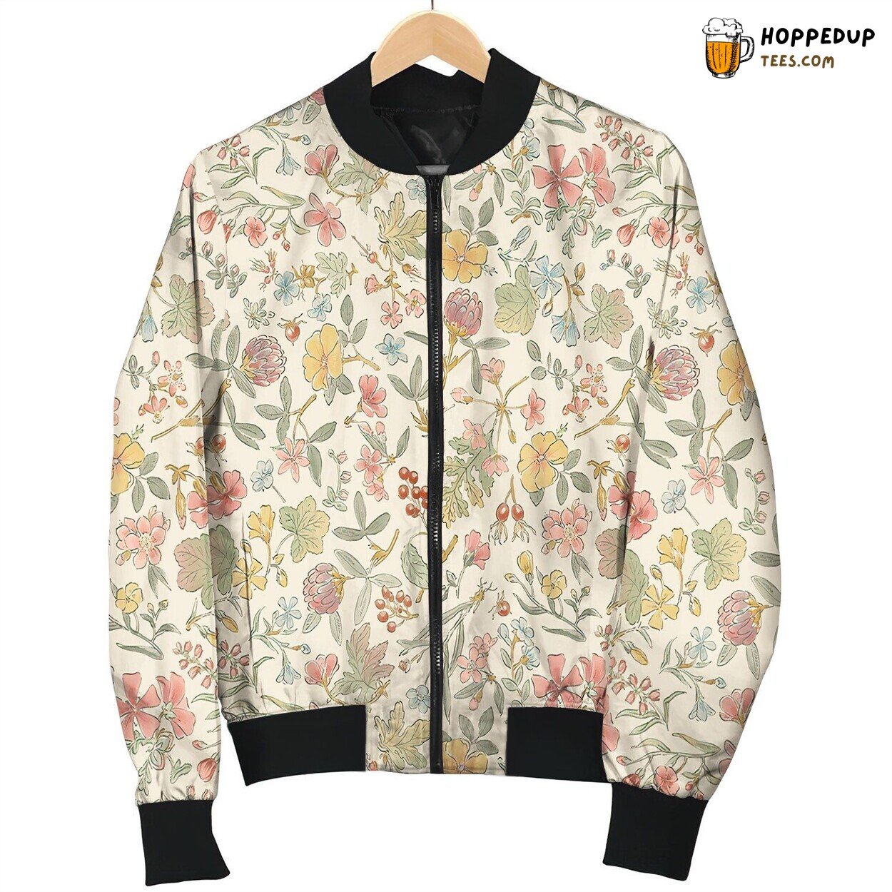 Floral Scatter Ink And Watercolor Vintage Colors Bomber Jacket