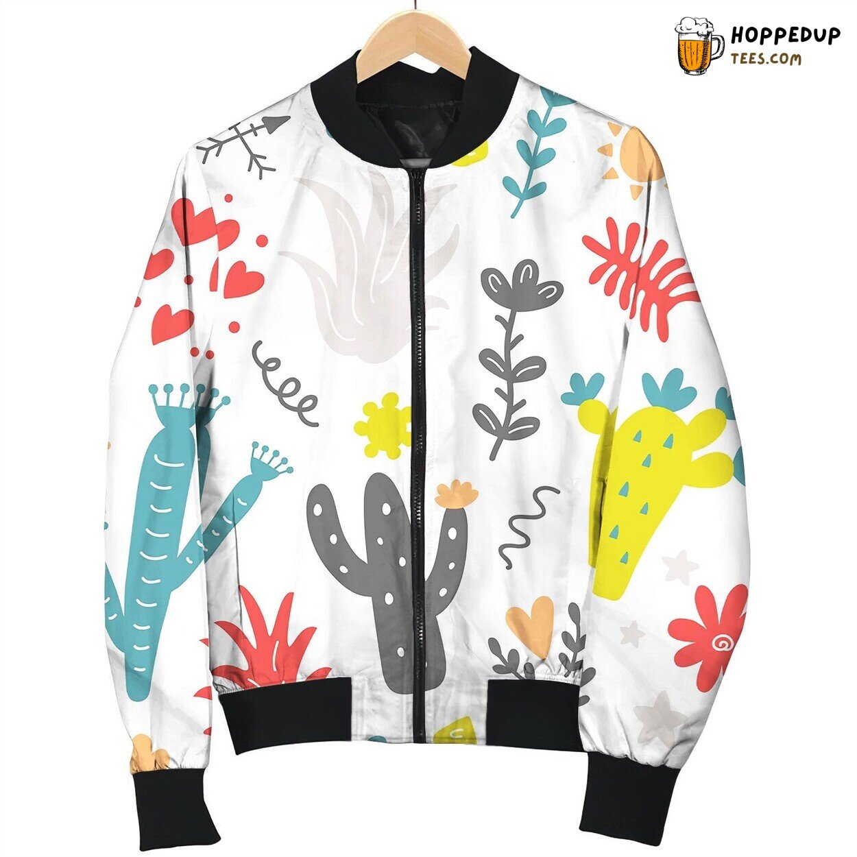 Floral Seamless Pattern With Colorfulwild Cactus Love Bomber Jacket