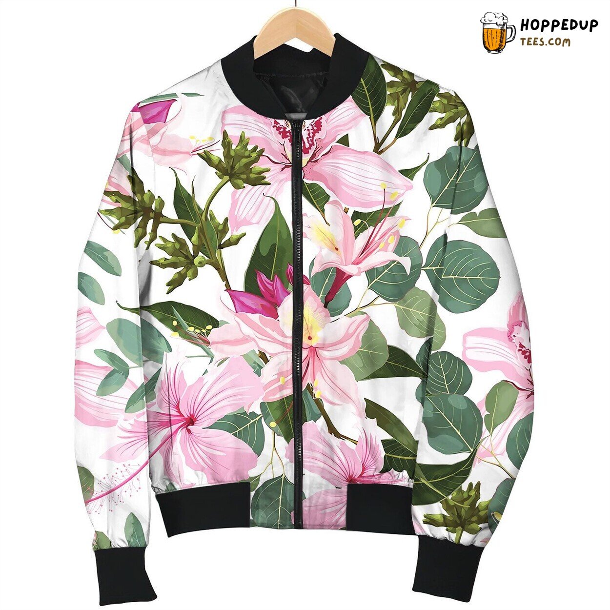 Floral Seamless Pattern With Tropical Pink Flowers Bomber Jacket